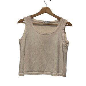 St. John Sport Beige Cotton Sleeveless Scoop Neck CRop Tank Top Women's Size L